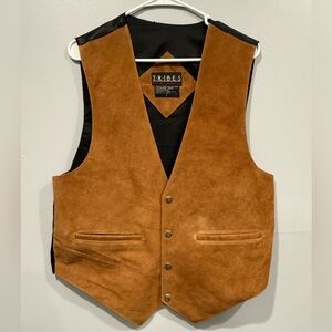 Vintage TRIBES Suede Leather Vest Western cowboy brown 90s/size L